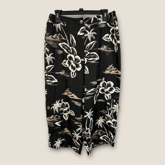 Tommy Bahama Womens size 12 Silk Cropped Wide Leg Hawaiian Cargo Pants Black - Picture 1 of 9